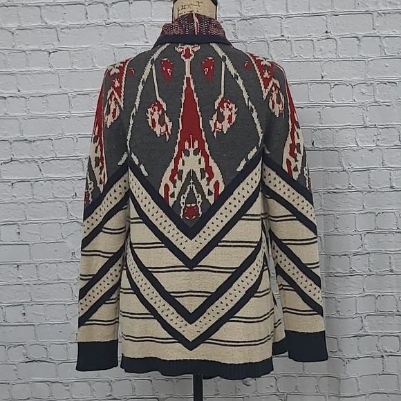 St. Johns Bay Ruffle front cardigan Sweater Aztec style print - Picture 5 of 12